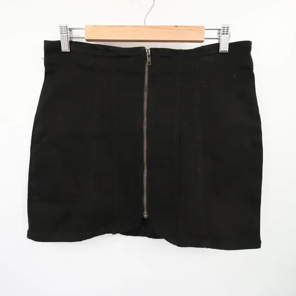 Free People Skirt Black Denim Front Zip Mini High Rise Layla Sexy We the Free 10 - Picture 2 of 10